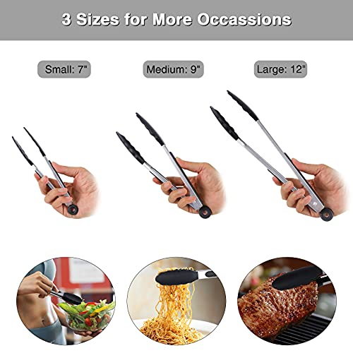 7"+9"+12" Silicone Kitchen Tongs Set | Cooking Tongs | Serving Tongs, Black