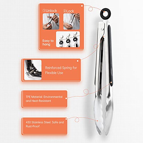 9"+12" Stainless Steel Kitchen Tongs Set | Cooking Tongs | Serving Tongs | BBQ Tongs
