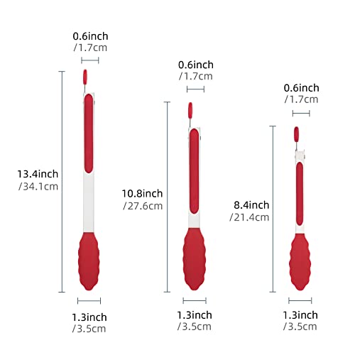 7"+9"+12" Silicone Kitchen Tongs Set | Cooking Tongs | Serving Tongs, Red