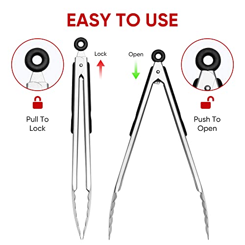 7"+9"+12" Stainless Steel Kitchen Tongs Set | Cooking Tongs | Serving Tongs | BBQ Tongs