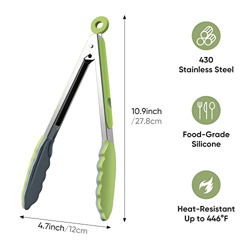 9 Inch Kitchen Tongs | Silicone Cooking Tongs | Serving Tongs | Salad Tongs, Green