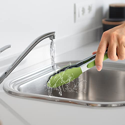 9 Inch Kitchen Tongs | Silicone Cooking Tongs | Serving Tongs | Salad Tongs, Green