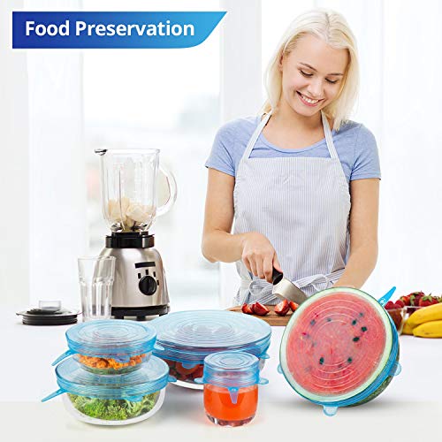 Silicone Stretch Lids, Zero Waste Reusable Silicone Container Lids, 6 PCS, Blue