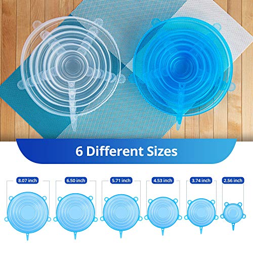 Silicone Stretch Lids, Zero Waste Reusable Silicone Container Lids, 12 PCS, Blue & White