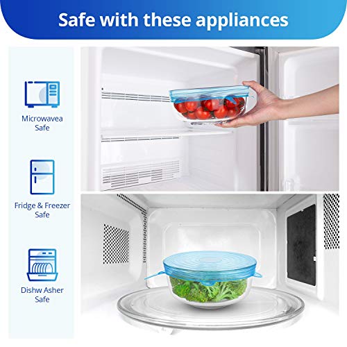 Silicone Stretch Lids, Zero Waste Reusable Silicone Container Lids, 6 PCS, Blue