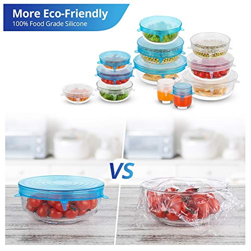 Silicone Stretch Lids, Zero Waste Reusable Silicone Container Lids, 12 PCS, Blue & White