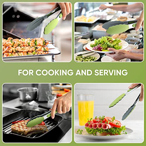 9 Inch Kitchen Tongs | Silicone Cooking Tongs | Serving Tongs | Salad Tongs, Green